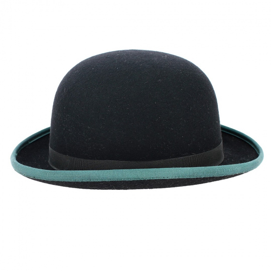 Zeleno Bowler Hat Wool Felt Black & Green - Traclet