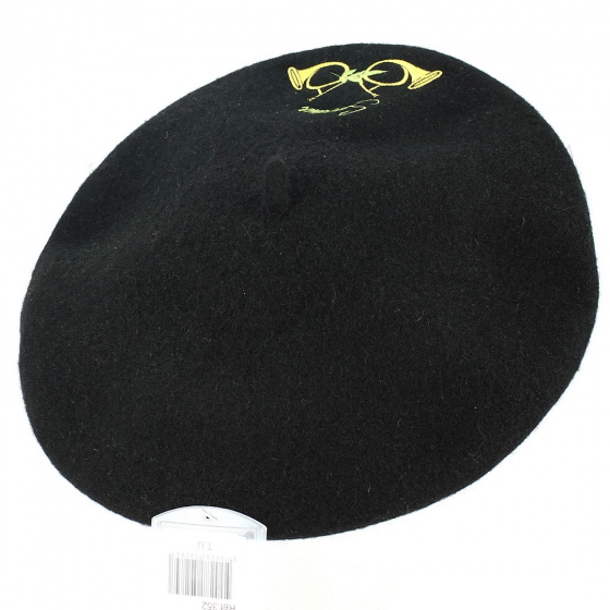 Fancy Bugle Wool Beret Black - Traclet