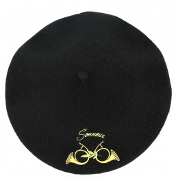 Fancy Bugle Wool Beret Black - Traclet