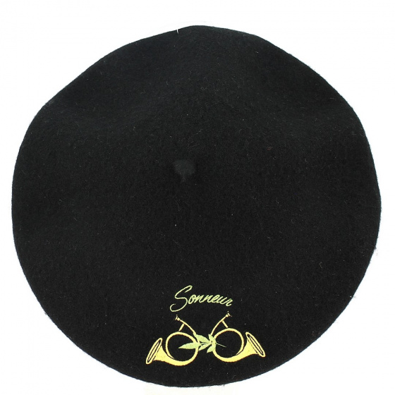 Fancy Bugle Wool Beret Black - Traclet