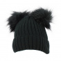 Black Faux Fur Pom-Pom Cuffed Beanie - Traclet