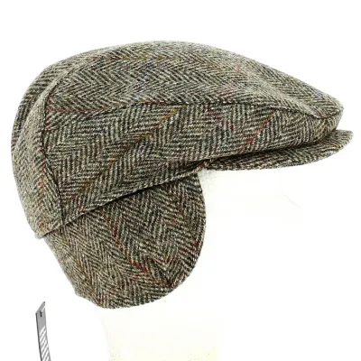Casquette Harris Tweed Chevron Cache-oreilles Kaki - Mayser Reference : 12476 | Chapellerie Traclet