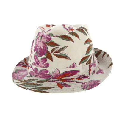 Chapeau Trilby Lin Fleurs Roses - Traclet Reference : 12504 | Chapellerie Traclet