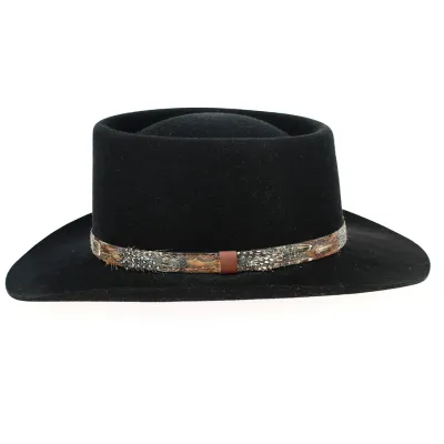 Black Fur Felt Traveller Hat with Feather - Broswell Reference: 12511 | Traclet Hat Shop