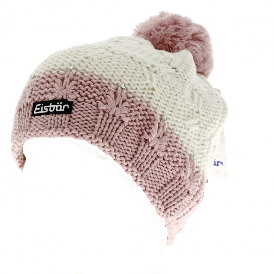 Women's Two-Tone Diamond Pom-Pom Beanie - Eisbär