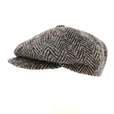Clifden Harris Tweed Grey Herringbone Irish Cap - Hanna Hats Reference: 3569 | Traclet Hat Shop