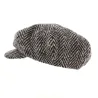 Casquette Irlandaise Clifden Harris Tweed Chevrons Gris - Hanna Hats Reference : 3569 | Chapellerie Traclet