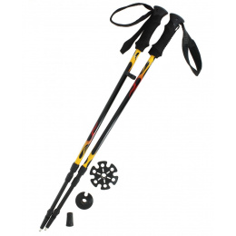 Black trekking pole with red flame