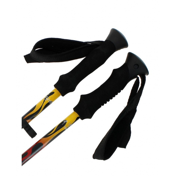 Black trekking pole with red flame