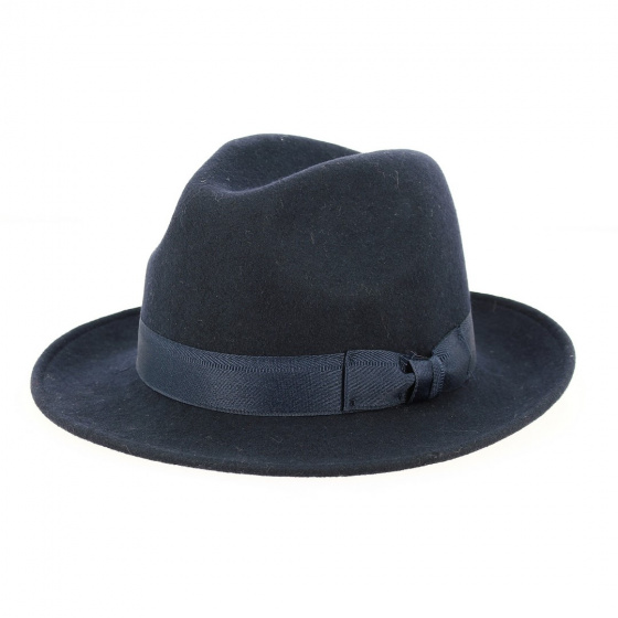 Navy Wool Felt Godfather Hat - Traclet