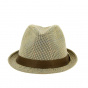 Mini Houndstooth Trilby Hat Beige & Brown Felt - Traclet