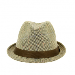 Mini Houndstooth Trilby Hat Beige & Brown Felt - Traclet