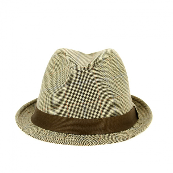 Mini Houndstooth Trilby Hat Beige & Brown Felt - Traclet Mini Houndstooth Trilby Hat Beige & Brown Felt - Traclet