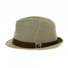 Mini Houndstooth Trilby Hat Beige & Brown Felt - Traclet