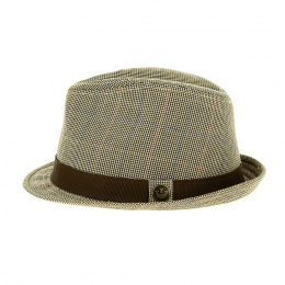 Trilby Mini Houndstooth Beige & Brown Felt Hat - Traclet