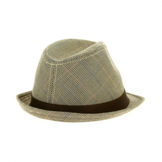 Chapeau Trilby Mini Pied-de-Poule Feutre Beige & Marron - Traclet