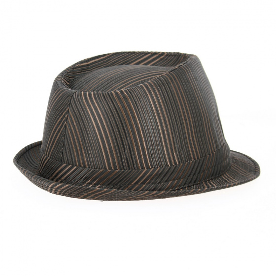 Brown Striped Satin Trilby Hat - Traclet