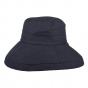 Summer Foldable Linen Hat navy blue ON THE HEAD