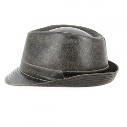 Aged Faux Leather Trilby Hat - Traclet