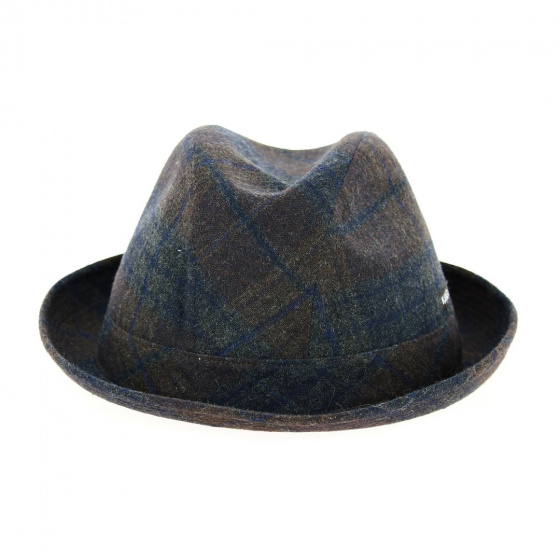 Brown & Blue Checkered Tweed Player Hat - Kangol