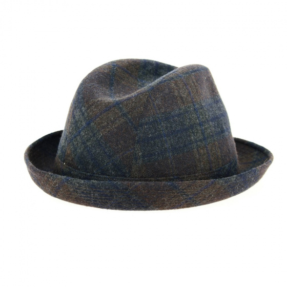 Brown & Blue Checkered Tweed Player Hat - Kangol