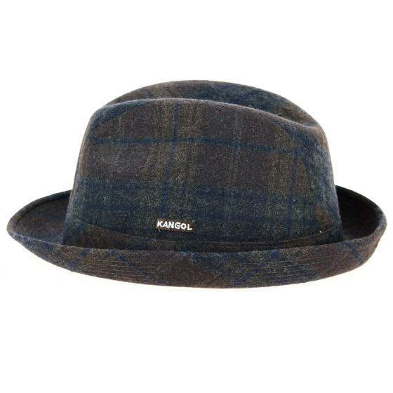 Brown & Blue Checkered Tweed Player Hat - Kangol