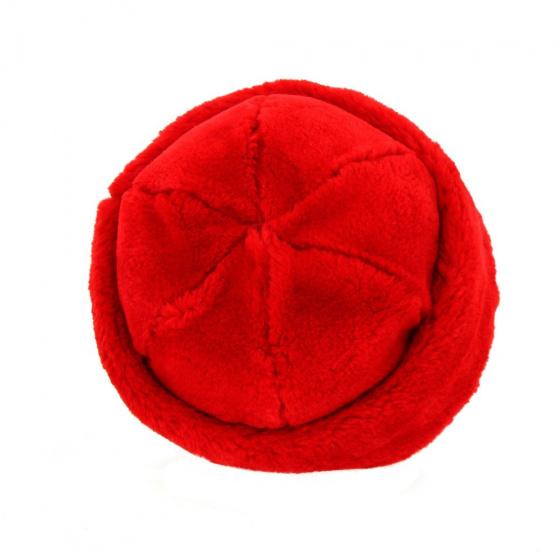 Red Acrylic Frimas Beanie Hat with Ear Flaps - Traclet