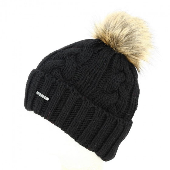 Chunky Knit Beanie Hat with Pompom - Stetson