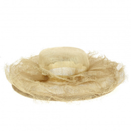 Clemence Beige Straw Ceremonial Wide-Brimmed Hat - Traclet