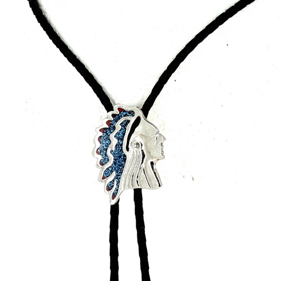 Blue & Silver Indian Chief Bolo Tie