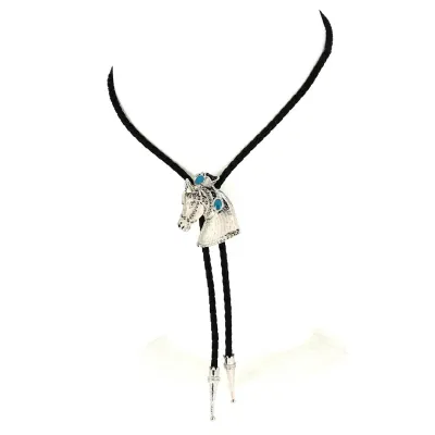 Blue & Silver Horse Head Bolo Tie Reference: 13153 | Chapellerie Traclet