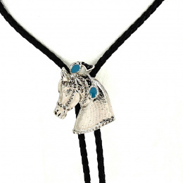 Bolo Tie TĂªte de Cheval Bleu & Argent