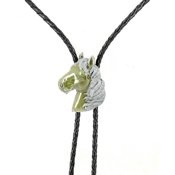 Green & Silver Horse Head Bolo Tie