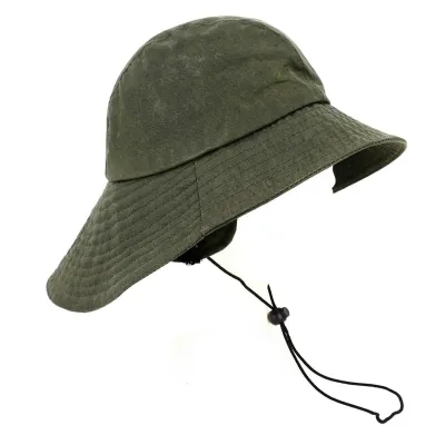 Olive Waxed Cotton Waterproof Bucket Hat - Traclet Reference: 13140 | Chapellerie Traclet