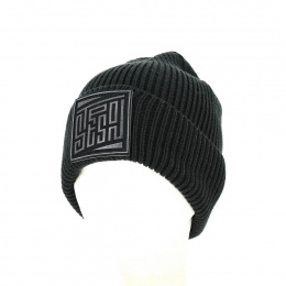 Bonnet Revers Beanie Embossed Badge Noir - Stetson