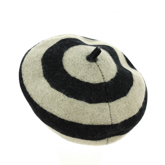 Audrey Twig Stripe Wool Beret Black & Grey - Brixton