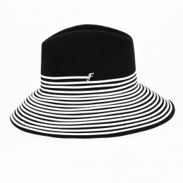 Black Wool Felt Spiral Fedora Hat - Fléchet