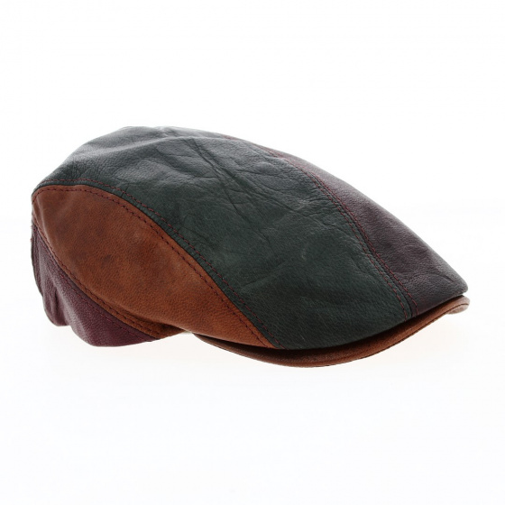 Multicolored leather flat cap