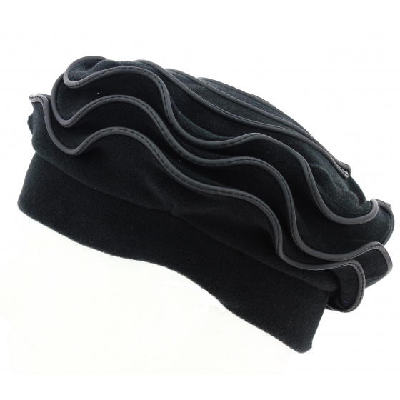 Women's Black Jaipur Polar Fleece Beret made in France - Traclet
