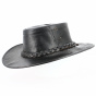 Black Leather Australian Mahisa Hat - Aussie Apparel