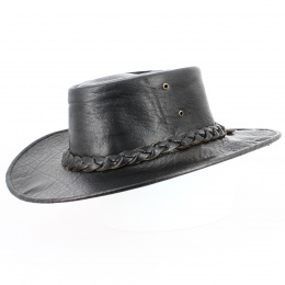 Black Leather Australian Mahisa Hat - Aussie Apparel