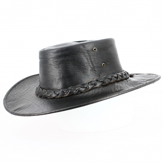 Black Leather Australian Mahisa Hat - Aussie Apparel