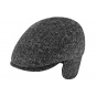 Jerzu Flat Cap with Ear Flaps Anthracite Herringbone Wool - Traclet