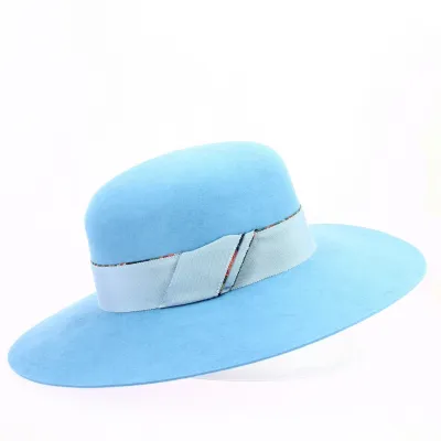 Capeline Eugenie feutre poil bleu ciel - Traclet