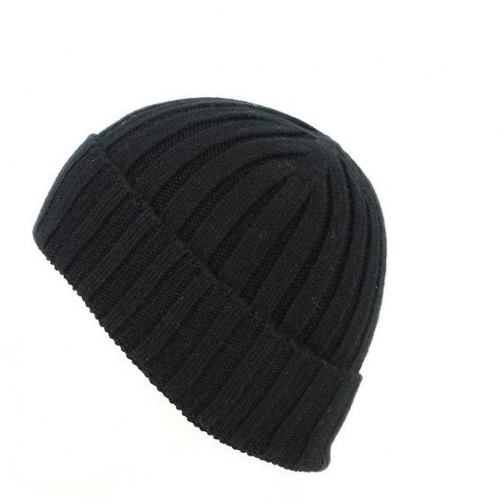 Black Cashmere Cuffia Beanie - Traclet