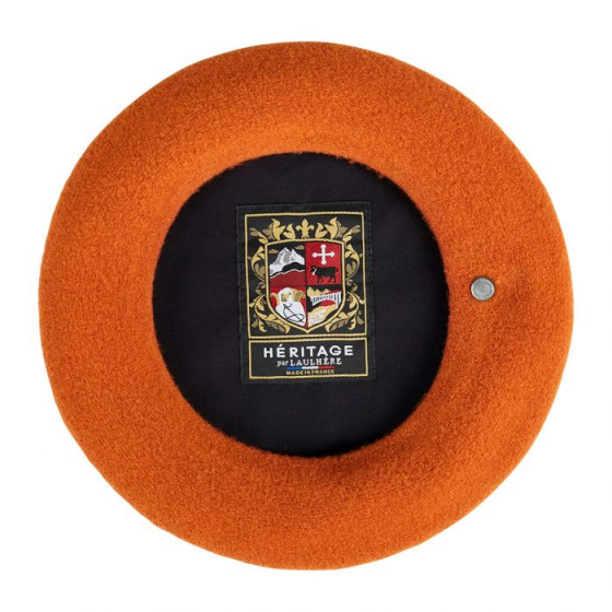 Authentic Dark Tangerine Orange Wool Beret - Heritage by Laulhere