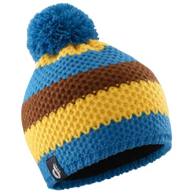 Bonnet Rayé bleu canard, jaune doré et marron
