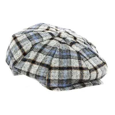 Casquette Irlandaise Frank Laine gris bleu a carreaux- TRACLET