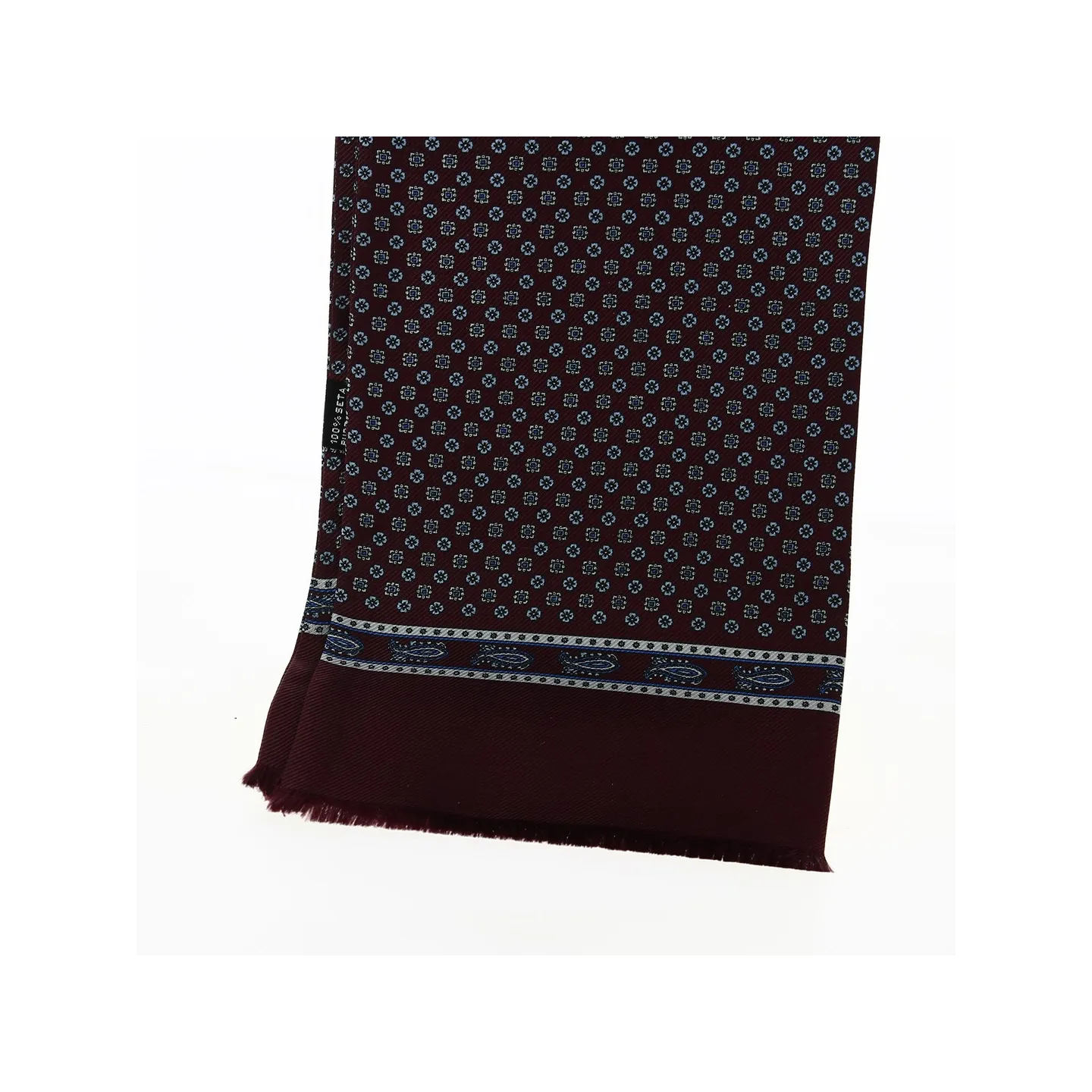 Foulard en soie Leo bordeaux et bleu clair - Traclet