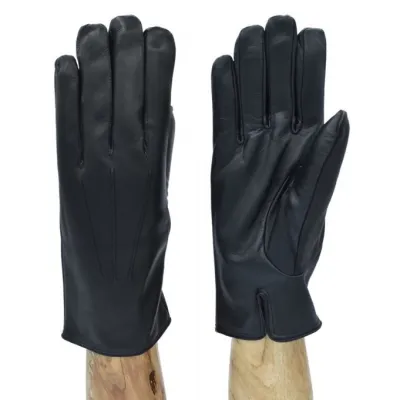 Leather and black silk gloves for men - Traclet